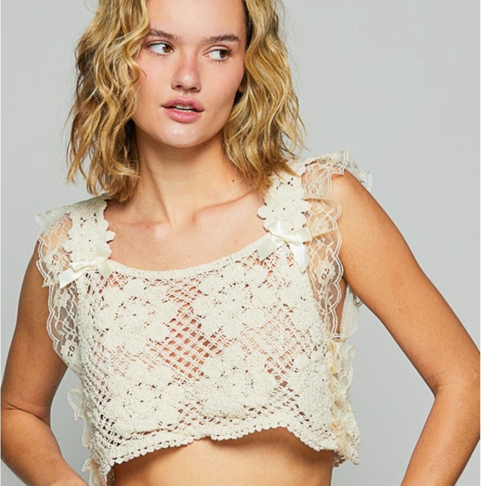 POL Lace Cropped Top Natural One Size NWT
